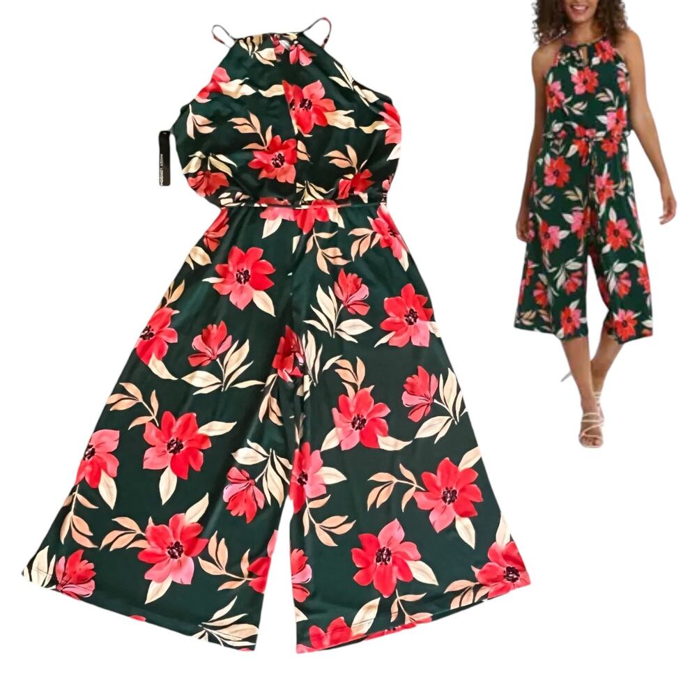 NEW Maggy London Floral CROPPED JUMPSUIT Women's 2 Hawaiian Print Green Pink NWT